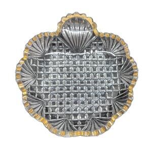 Vintage Clear Glass Trinket Dish with Sawtooth Rim And Decorative Gold Edging